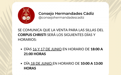Información de la venta de sillas para el Corpus Christi 2022