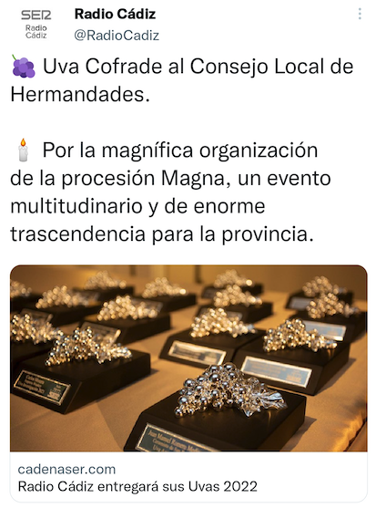 «Premio Uva Cofrade» al Consejo