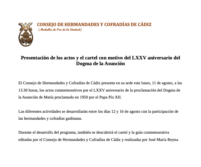 Presentación de los actos y el cartel con motivo del LXXV aniversario del Dogma de la Asunción