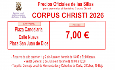 Precios oficiales de las sillas para el Corpus Christi 2026.