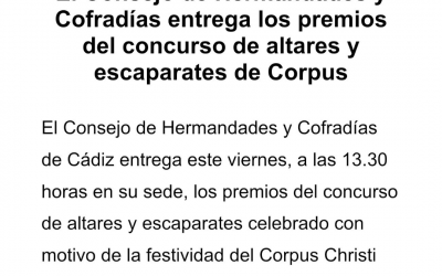 El Consejo de Hermandades y Cofradías entrega los premios del concurso de altares y escaparates del Corpus.